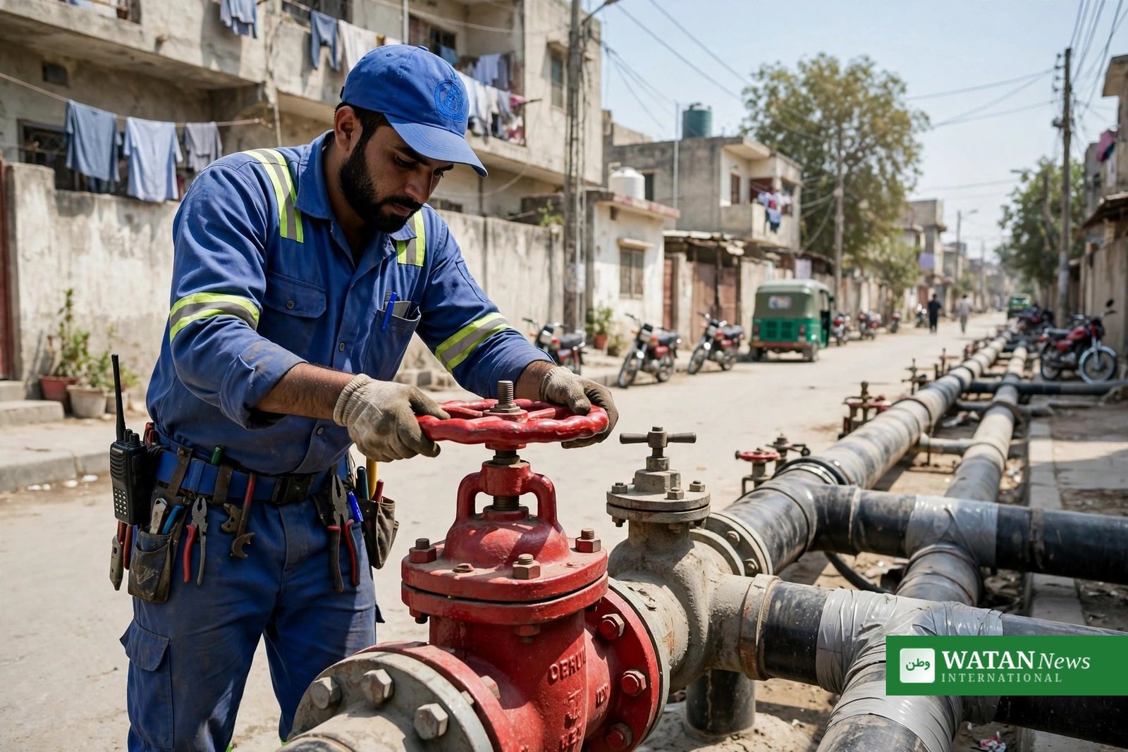 WASA recovery drive Rawalpindi: utility worker operating a street water valve (symbolic image)