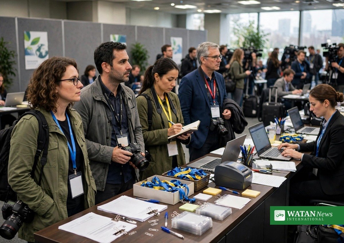 Journalister registrerer pressekort ved COP31-presseakkreditering