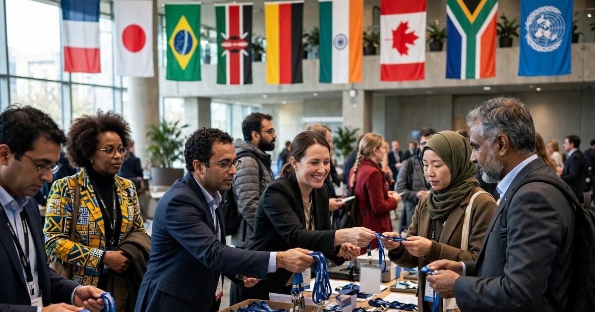 Delegates registering conference badges for COP31 delegate registration