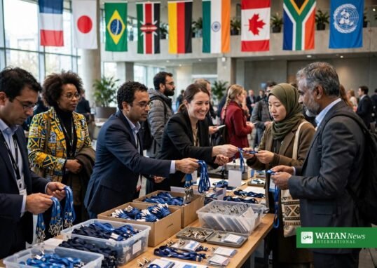 Delegates registering conference badges for COP31 delegate registration