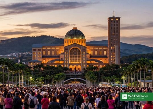 The Basilica of Our Lady of Aparecida at dusk – the Brazil patron saint row has gripped the election ahead of Sunday's vote