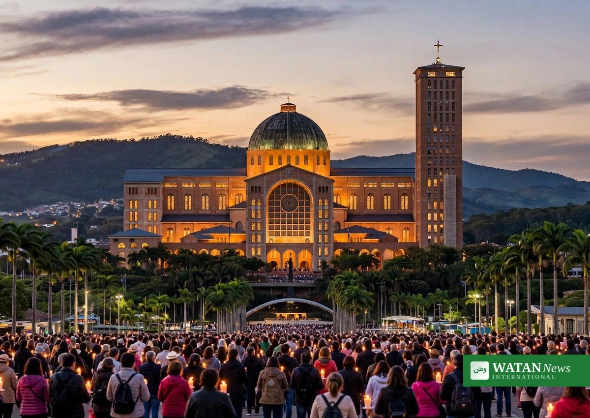 The Basilica of Our Lady of Aparecida at dusk – the Brazil patron saint row has gripped the election ahead of Sunday's vote