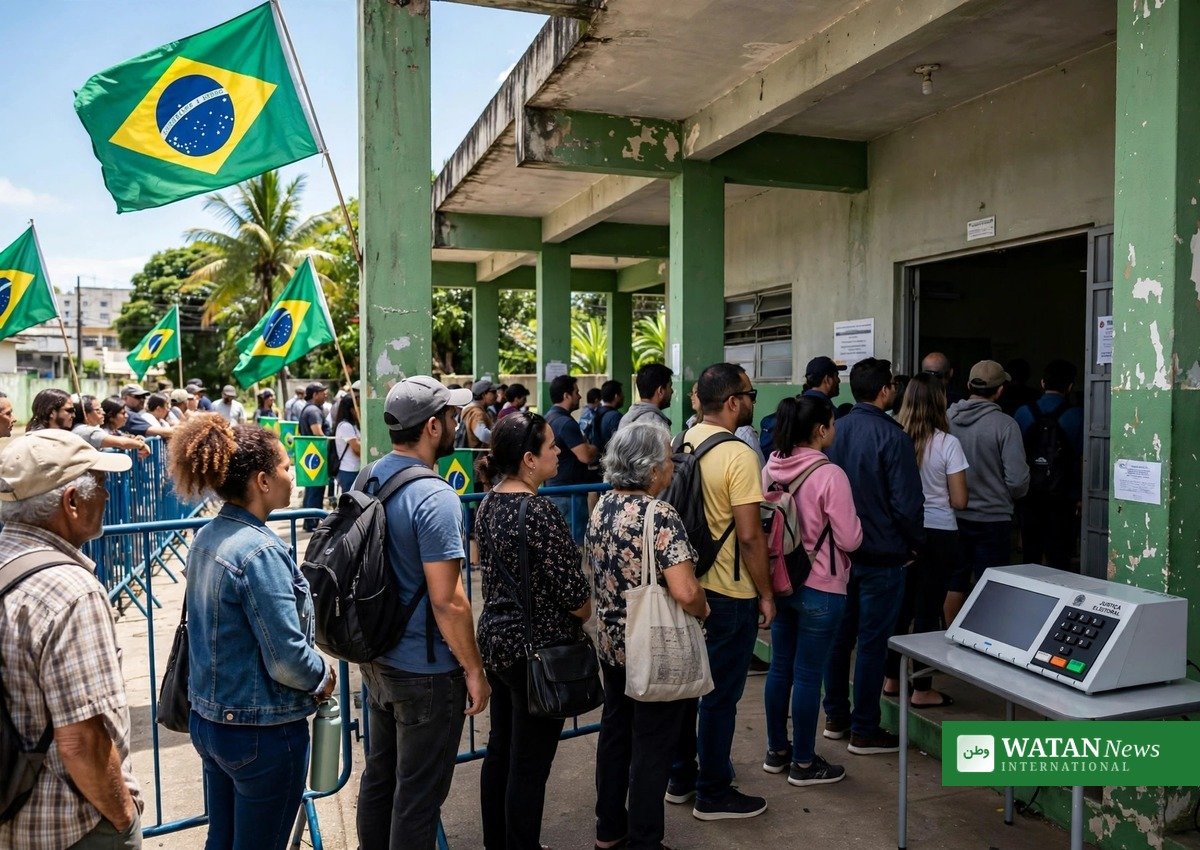 Voters queue at a polling station in Brazil as the Brazil patron saint row grips the election ahead of Sunday's vote