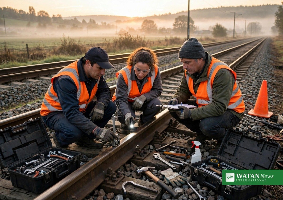 Pakistan Railways track repairs: maintenance workers inspecting railway tracks (illustrative image)