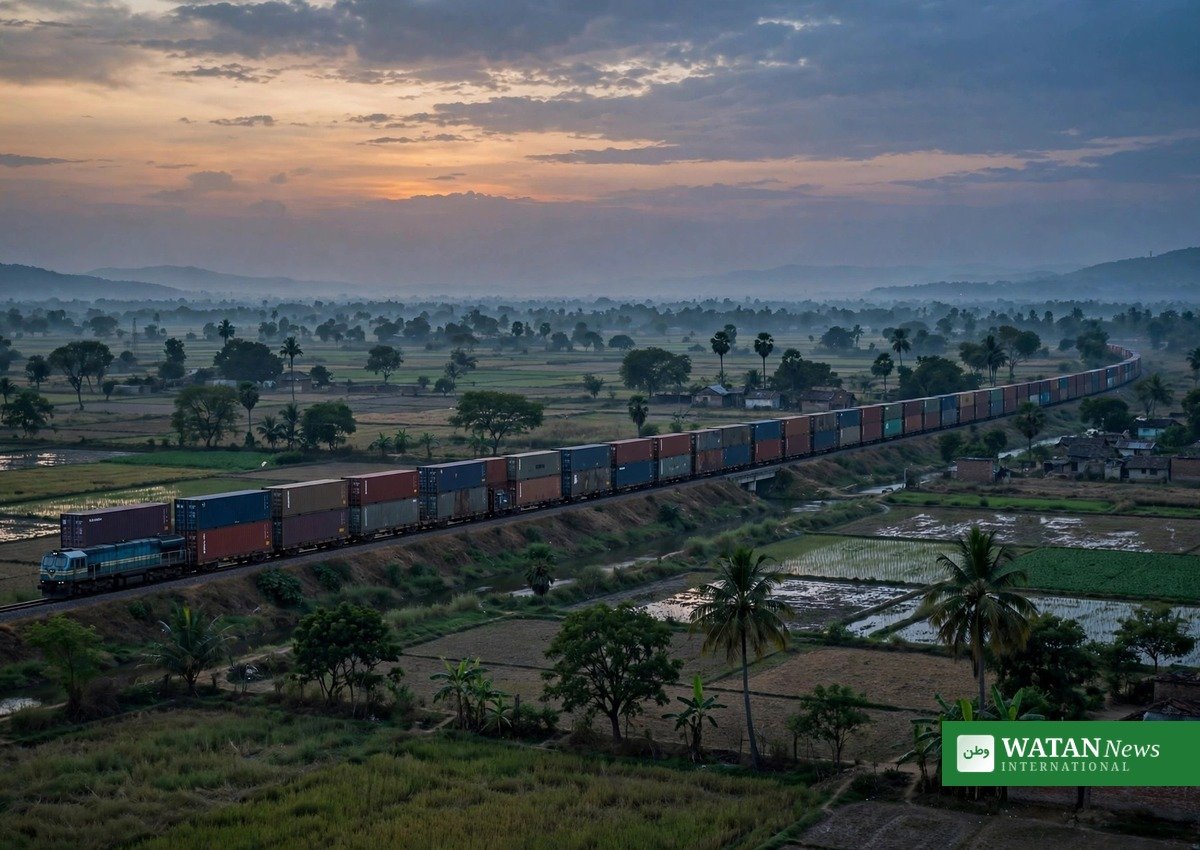 Pakistan Railways track repairs and freight modernisation: a freight train with cargo containers (illustrative image)
