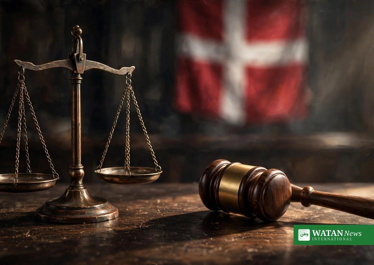 Politianmeldelse af Sikandar Siddique: vægtskåle og dommerhammer foran Dannebrog (illustrationsfoto)