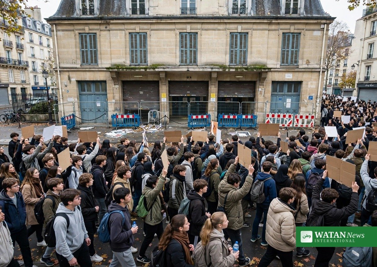 France school protests: students demonstrate outside a closed school in Paris as 400 schools shut over urban violence