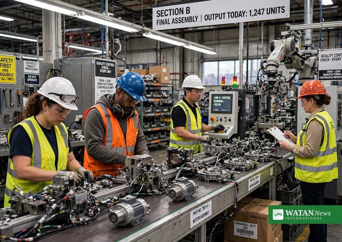 September jobs report – American factory workers on an assembly line