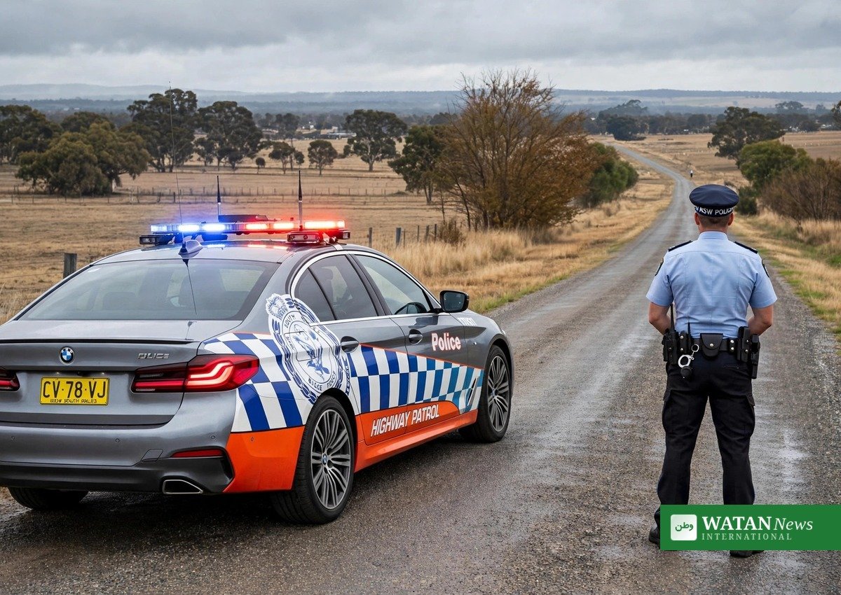 NSW police shooting: officer with a patrol car on a country road near Yass