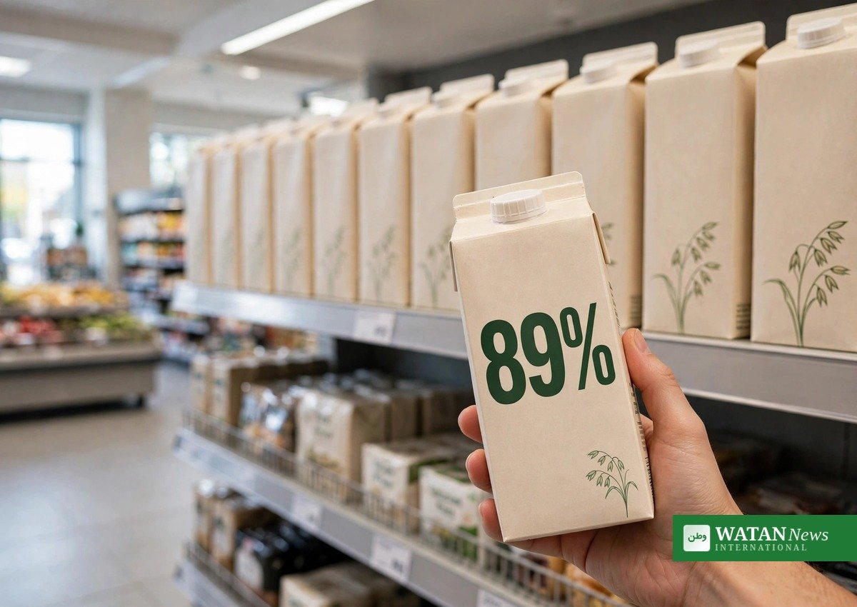 Oatly carton carrying the 89 Percent Project climate message on a supermarket shelf