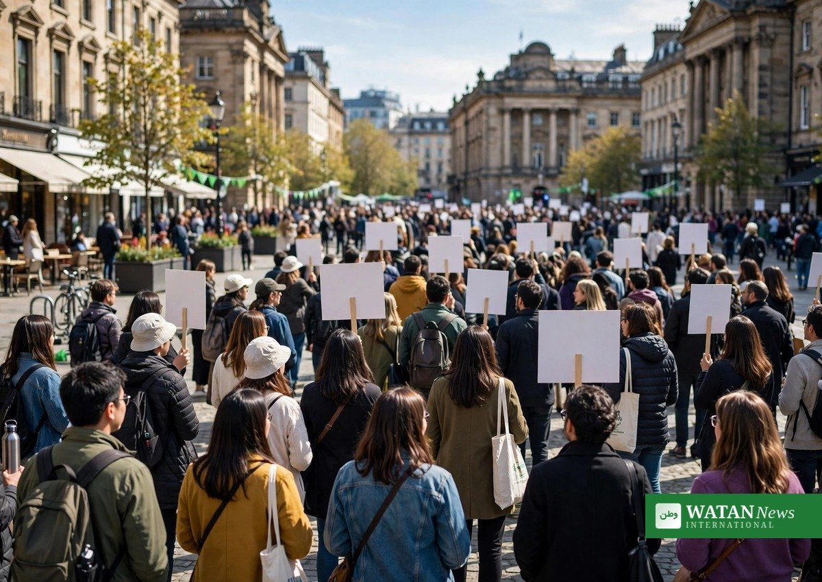 Crowd of people with blank placards — the silent majority the 89 Percent Project wants to make visible