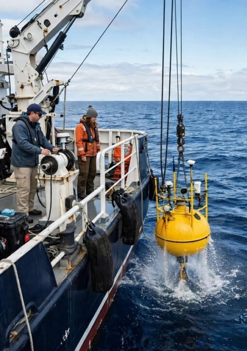 Ocean Carbon Intelligence forskningsfartøj udsætter overvågningsbøje i havet