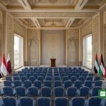 OIC foreign ministers session in Baghdad - flags of member states in the conference hall