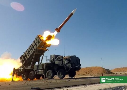 Patriot missile battery air-defense launcher firing — US deploys Patriot batteries to Saudi Arabia and Qatar