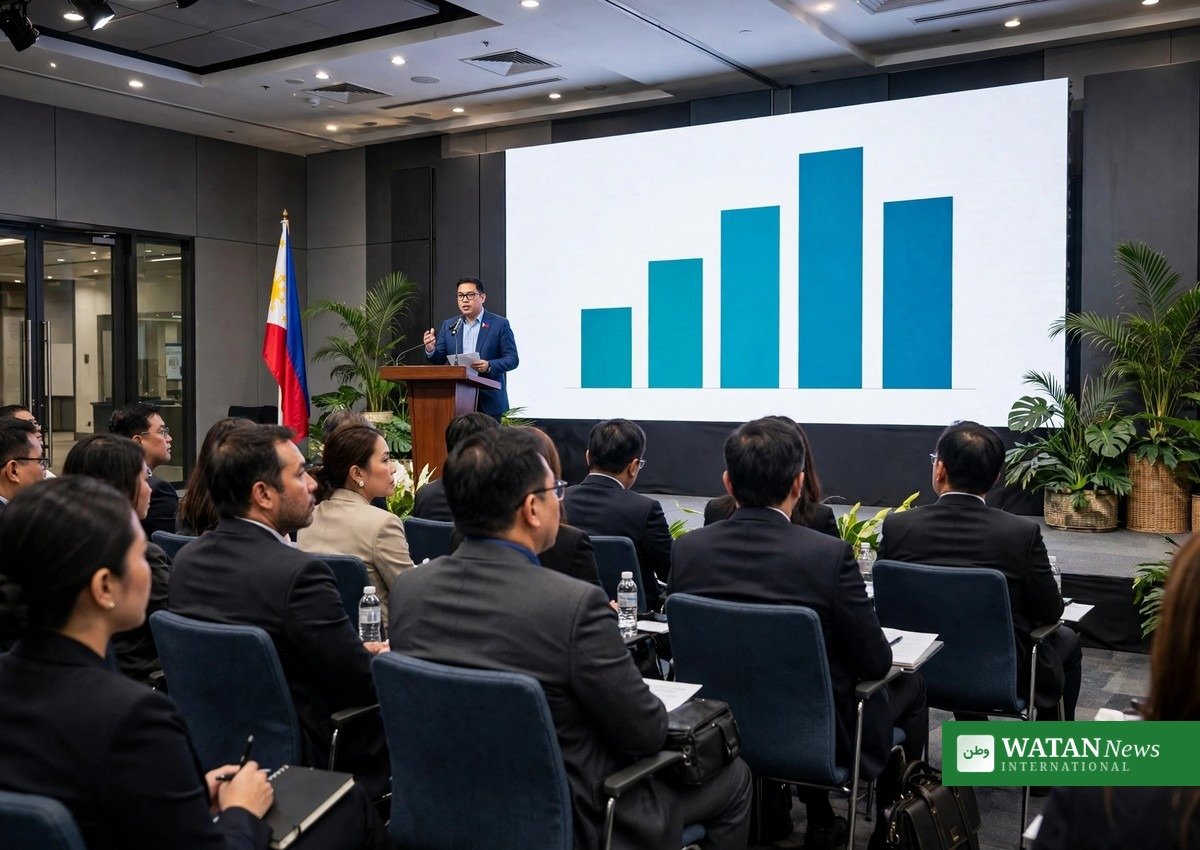 Climate Change Commission Secretary Robert Borje speaking about Philippines carbon intensity at a climate conference in Manila