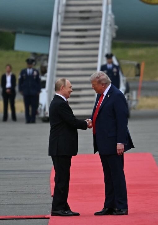 Putin plague call: Donald Trump and Vladimir Putin shake hands at the Anchorage summit in Alaska