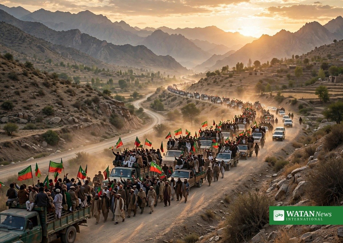 پی ٹی آئی لانگ مارچ — لکی مروت سے اسلام آباد کی جانب روانہ ہونے والے کارکنوں کا قافلہ