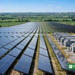 Pugal sol plus batterilagring – luftfoto af ørken-solfarm med batterilagringsenheder