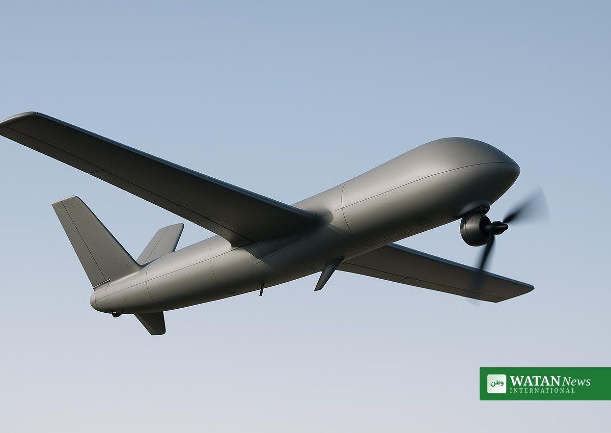 Russia drone attack base: jet-powered attack drone in flight over a launch site