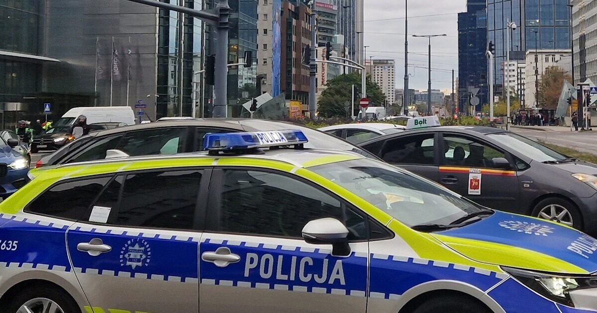 Poland school stabbing: Polish police patrol car in Ostrołęka