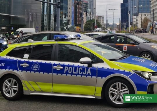Poland school stabbing: Polish police patrol car in Ostrołęka