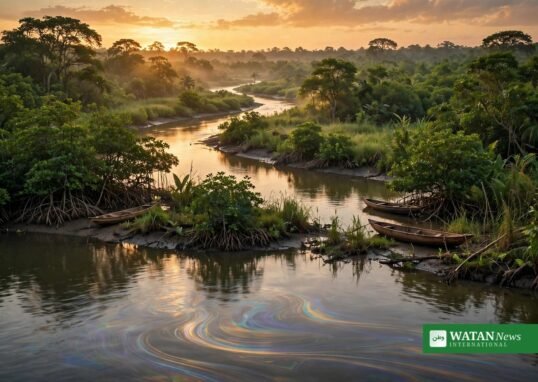 Nnimmo Bassey Port Harcourt lecture — Niger Delta riverscape at dusk