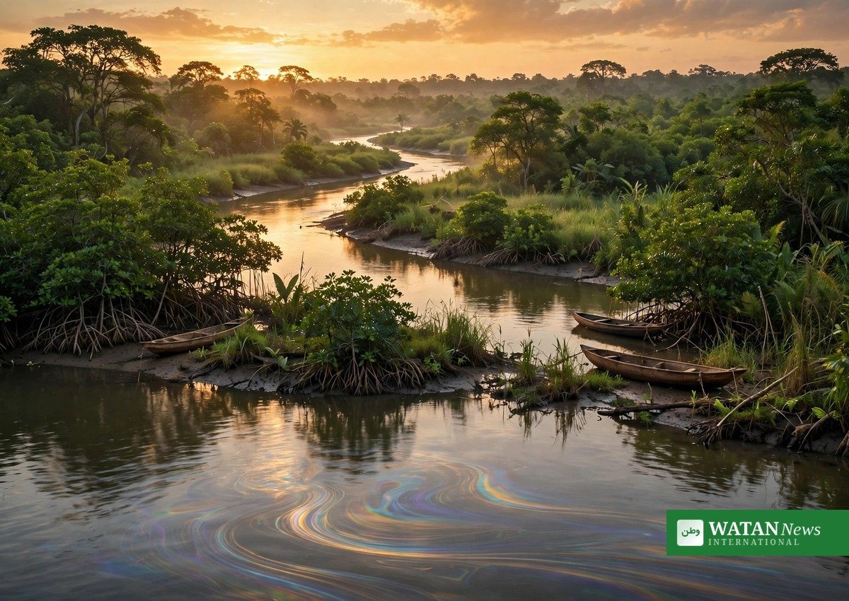 Nnimmo Bassey Port Harcourt lecture — Niger Delta riverscape at dusk