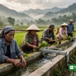 Cambodjanske småbønder arbejder i grønne rismarker