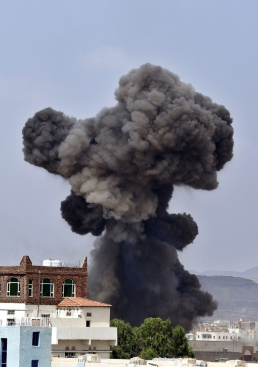 Smoke rises over Sanaa, Yemen after Saudi-led coalition airstrikes on oil facilities