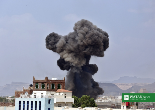 Smoke rises over Sanaa, Yemen after Saudi-led coalition airstrikes on oil facilities