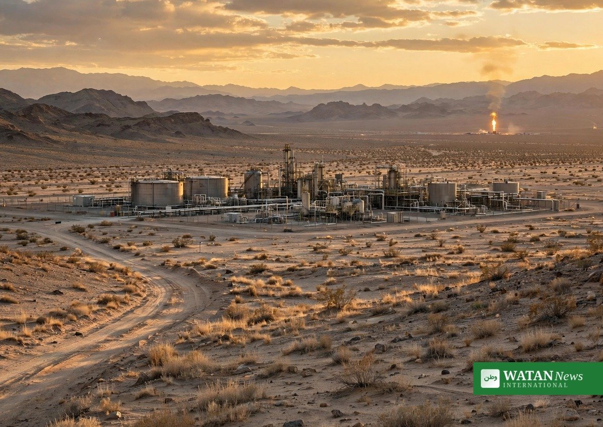 سعودی عرب کے صحرائی علاقے میں تیل کی تنصیب کی علامتی تصویر