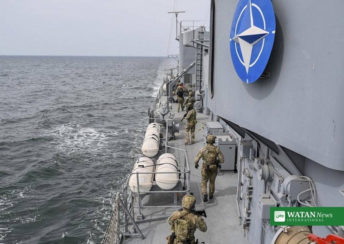 NATO warship with troops on deck during a Black Sea exercise