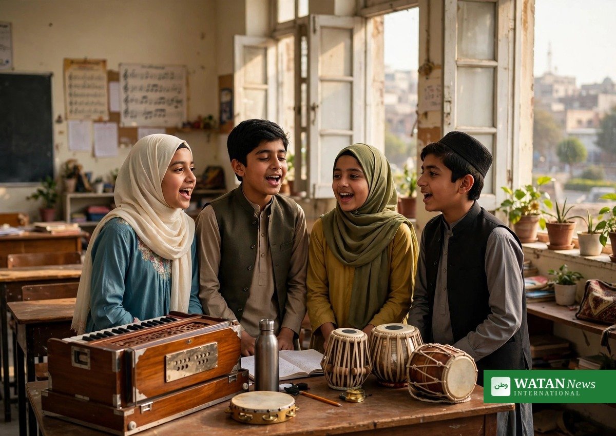 لاہور کی میوزک اکیڈمی میں بچوں کی گائیکی کی مشق