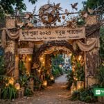 Green Durga Puja pandal in Kolkata built from recycled bamboo, wood and cloth promoting sustainable living
