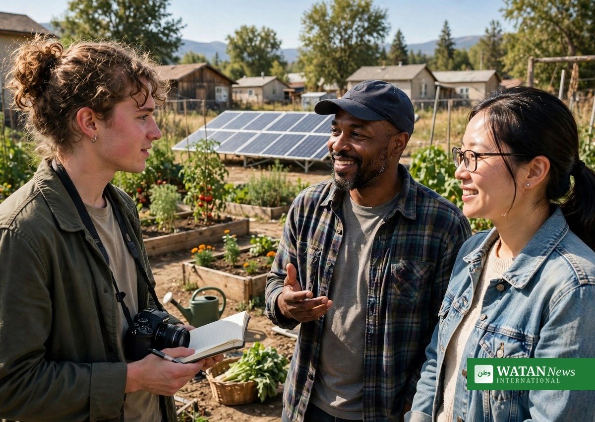 Journalist interviews community members at a solar-powered community garden — SJN MIT climate journalism fellowship