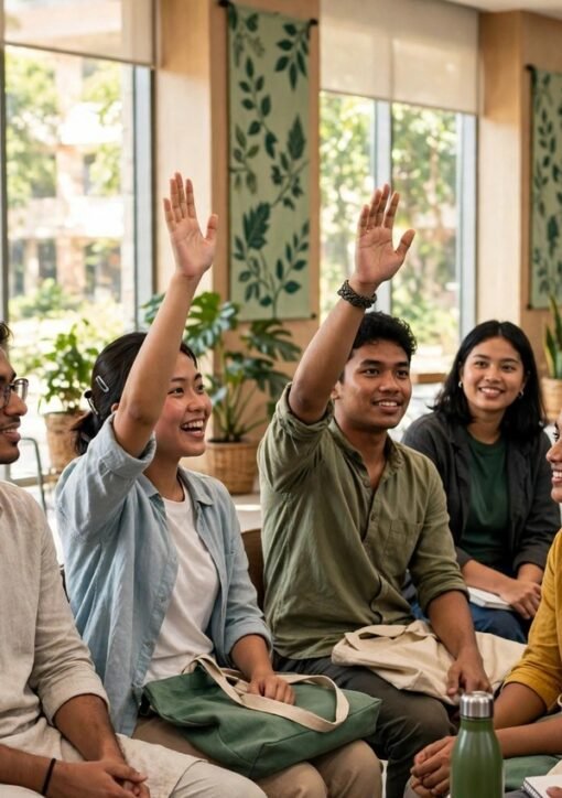 Young climate activists raising hands during a panel discussion at RCOY Asia-Pacific 2026 in Dhaka