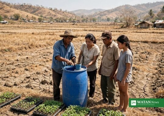 Farming community learning about rainwater harvesting during drought conditions in the Philippines