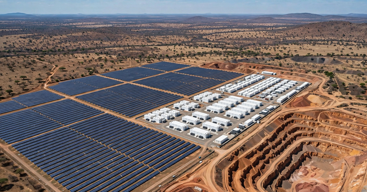 Aerial view of the Kamoa Copper solar and battery baseload plant in the Democratic Republic of Congo