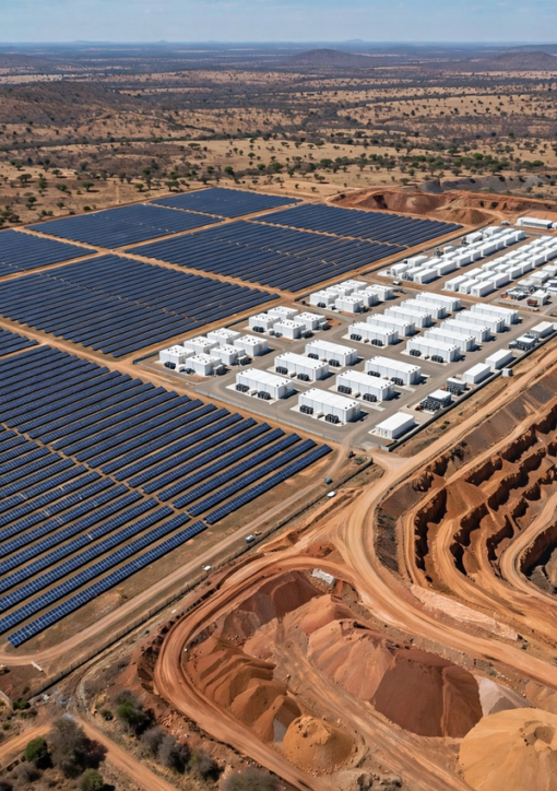 Aerial view of the Kamoa Copper solar and battery baseload plant in the Democratic Republic of Congo