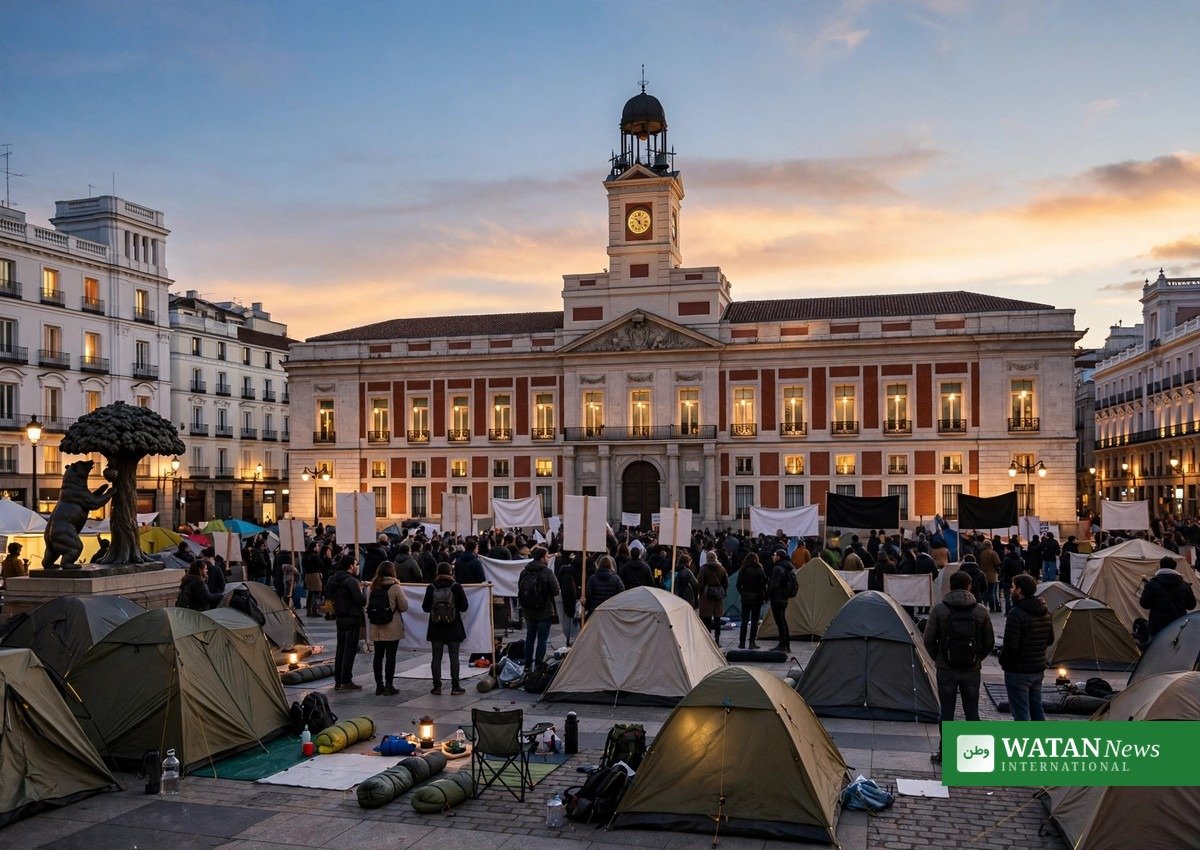 Spain snap election: protesters camp in tents in Madrid's Puerta del Sol over the housing crisis