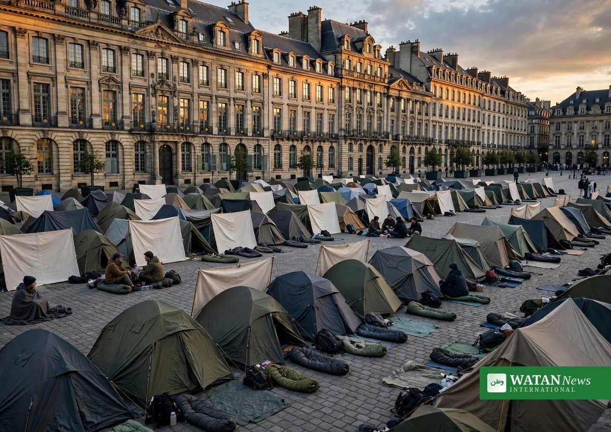 Spain housing protests: tent encampment in Madrid's Puerta del Sol square