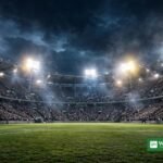 Real Madrid Tebas resignation — packed football stadium at night under floodlights