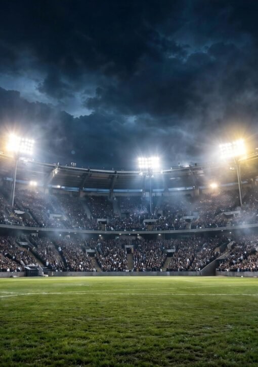 Real Madrid Tebas resignation — packed football stadium at night under floodlights
