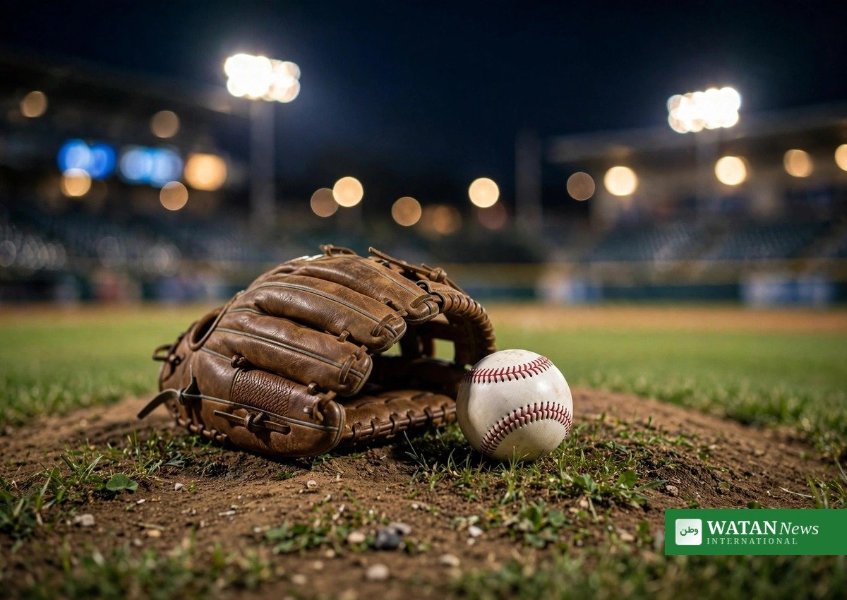 Baseball glove and ball under stadium lights during the 2026 NLCS playoffs