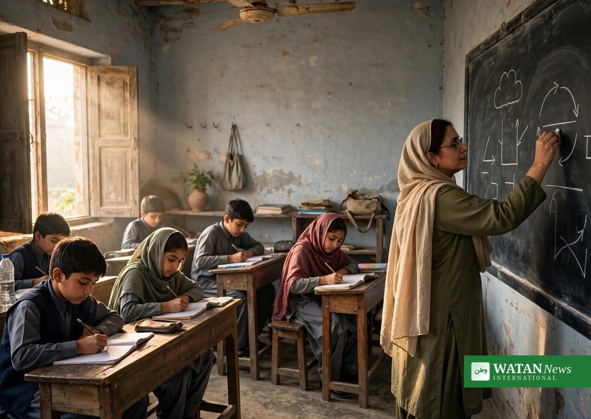 Maryam Nawaz World Teachers' Day — a teacher guiding students in a Punjab classroom