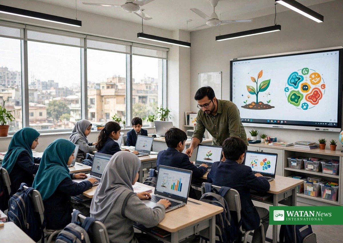 Maryam Nawaz World Teachers' Day — students learning with modern technology in a Punjab classroom