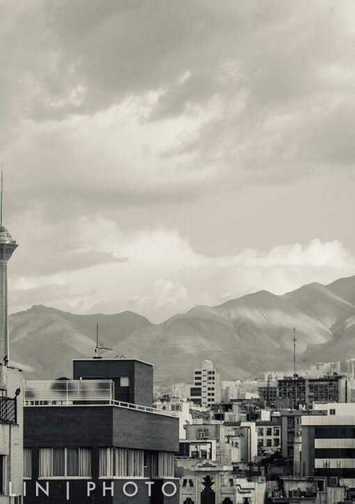 Tehran skyline with Milad Tower and Alborz mountains
