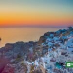 Santorini solnedgang over calderaen