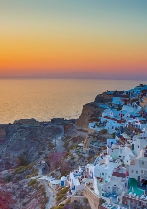 Santorini solnedgang over calderaen