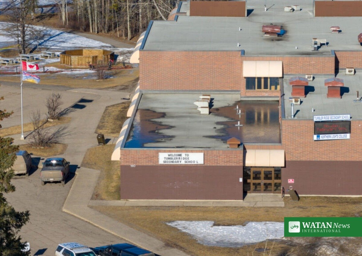 Aerial view of Tumbler Ridge Secondary School in British Columbia, Canada